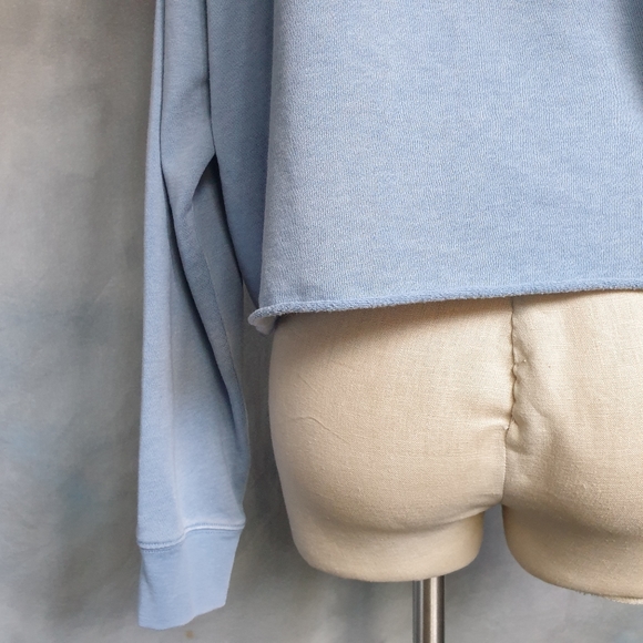 Calvin Klein Jeans Baby Blue Raw Hem Distressed Logo Comfy Hoodie  Sweatshirt MD - Picture 7 of 15